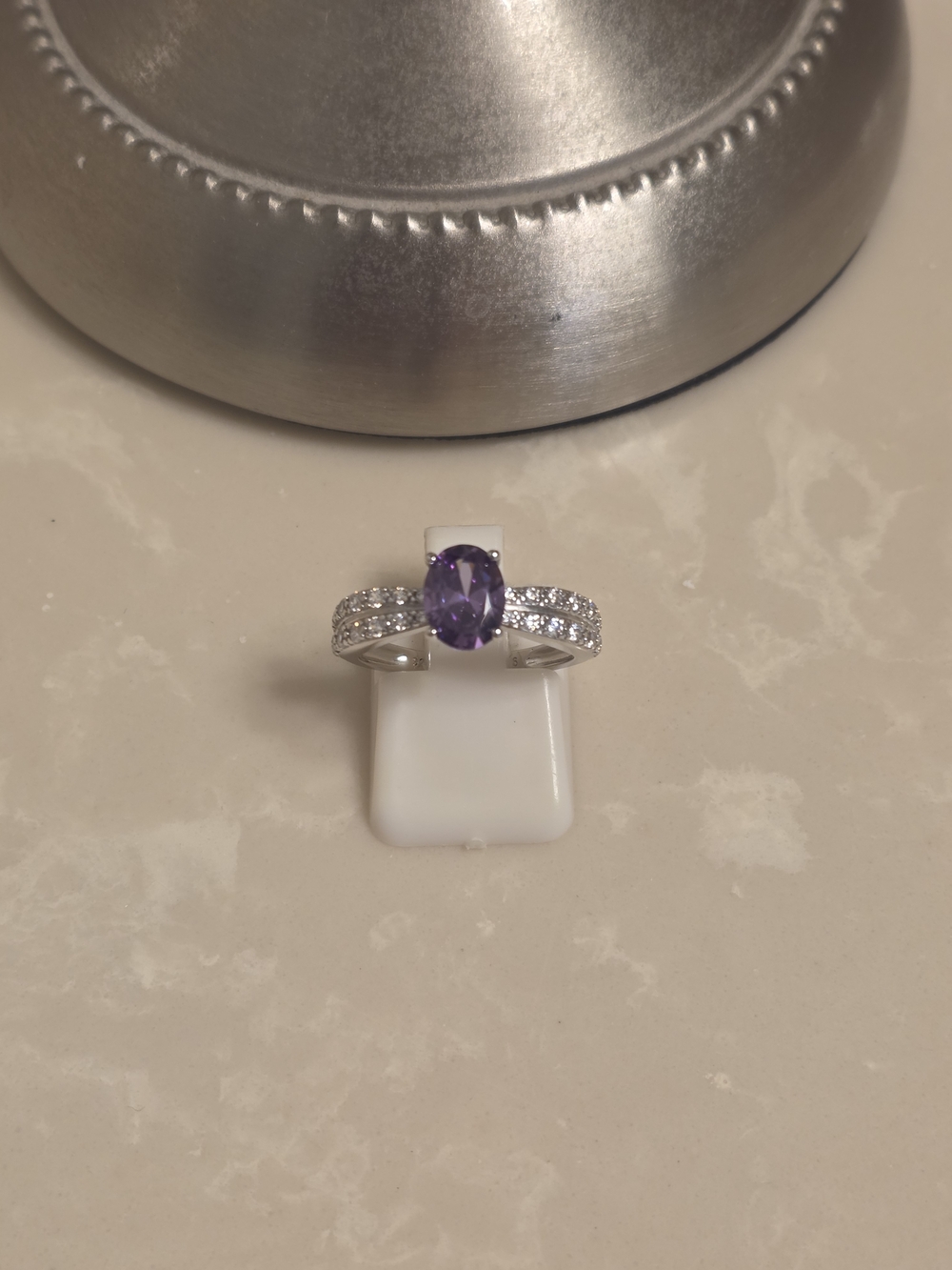 925 Silver CZ and Amethyst Ring Size 6